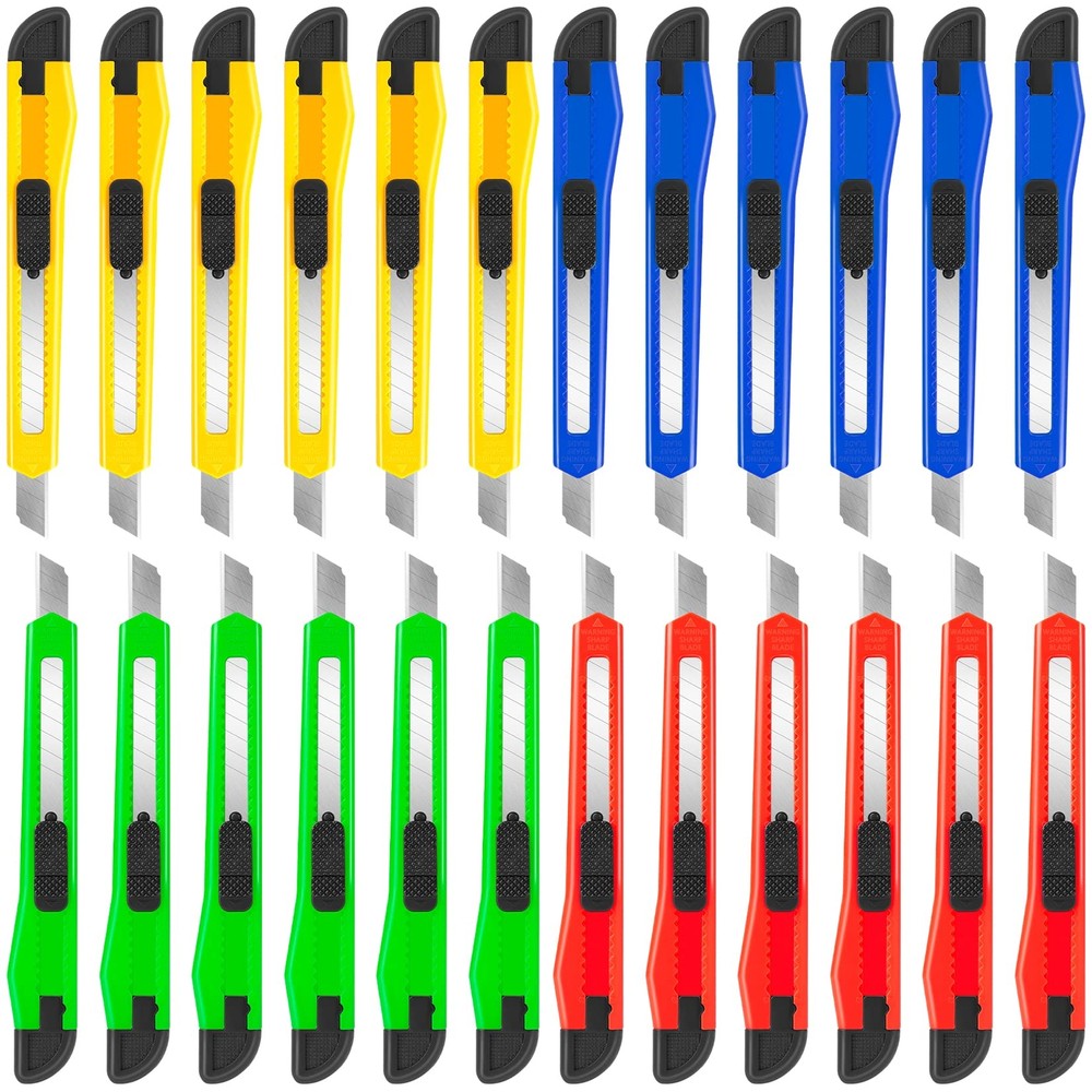 24-Pack Box Cutters with 9MM Wide Retractable Blades in 4 Colors