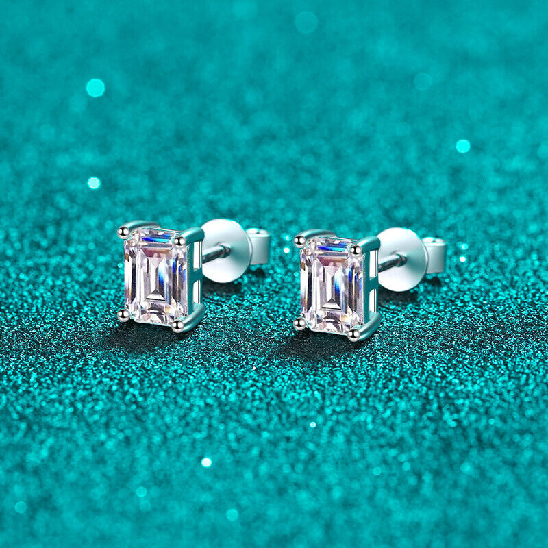 4 Ct Emerald Cut D Color VVS1 Moissanite Stud Earrings in 925 Sterling Silver