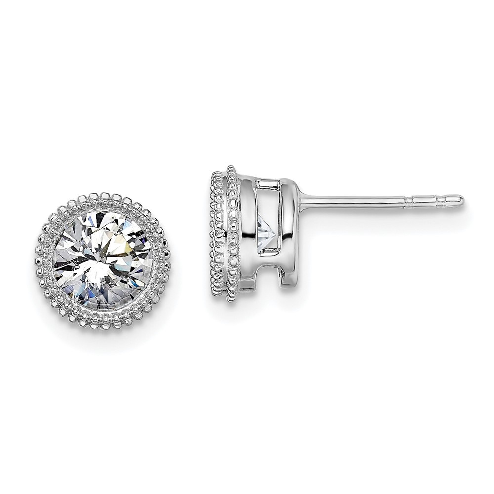 14k White Gold Round Beaded Bezel True Light Moissanite Stud Earrings 1.34gm