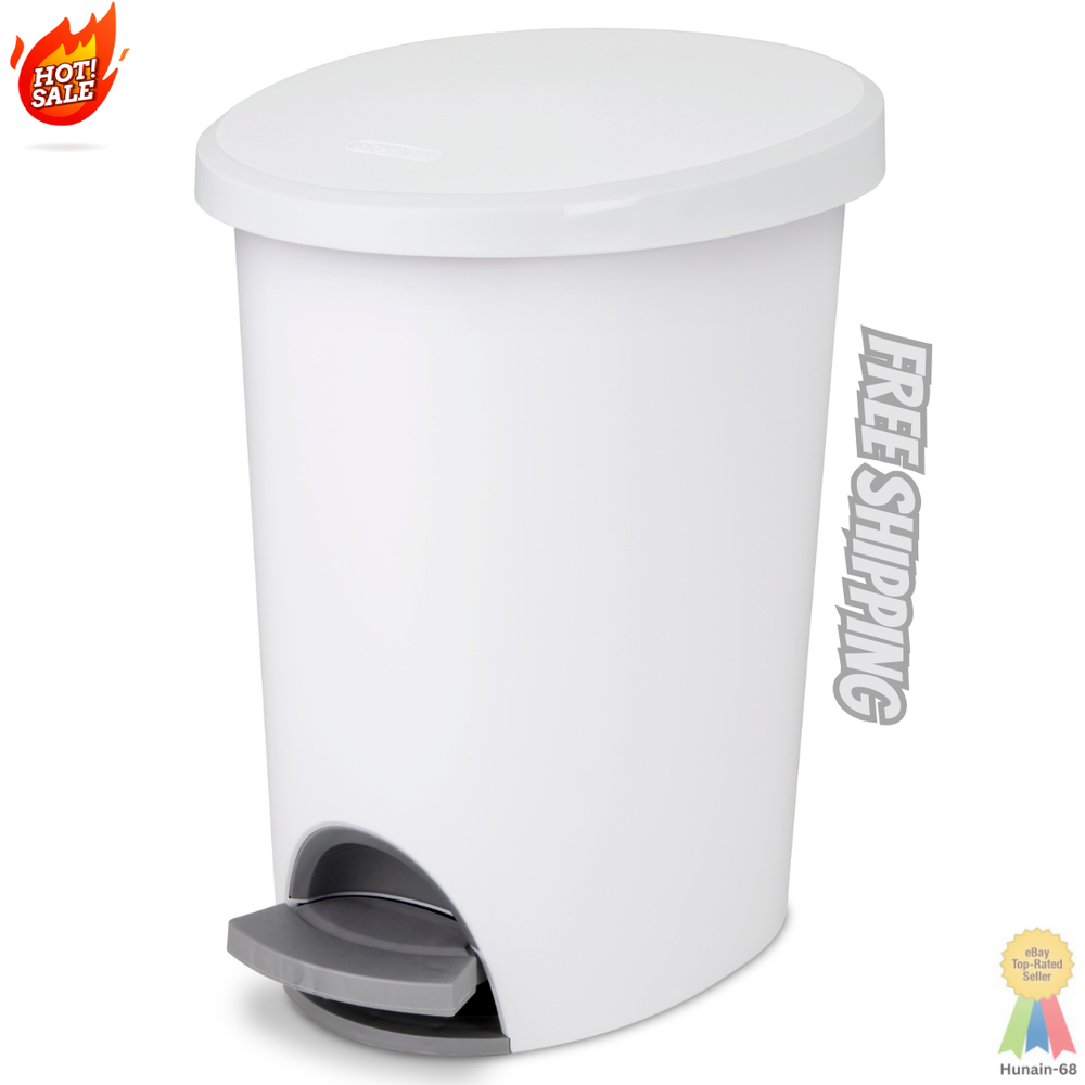 2.6 Gallon Ultra Step On Trash Can for Bathroom, White