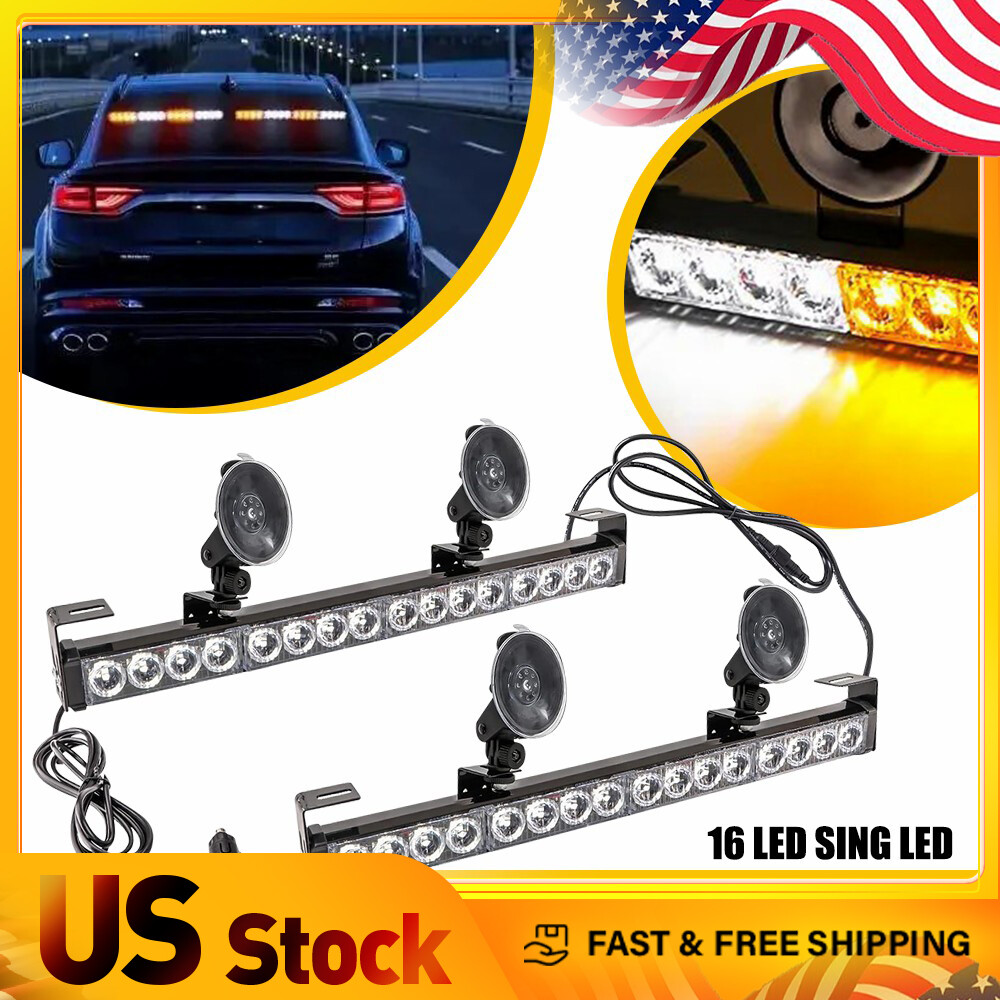 Emergency LED Strobe Light Amber/White Hazard Warning Beacon for Traffic  