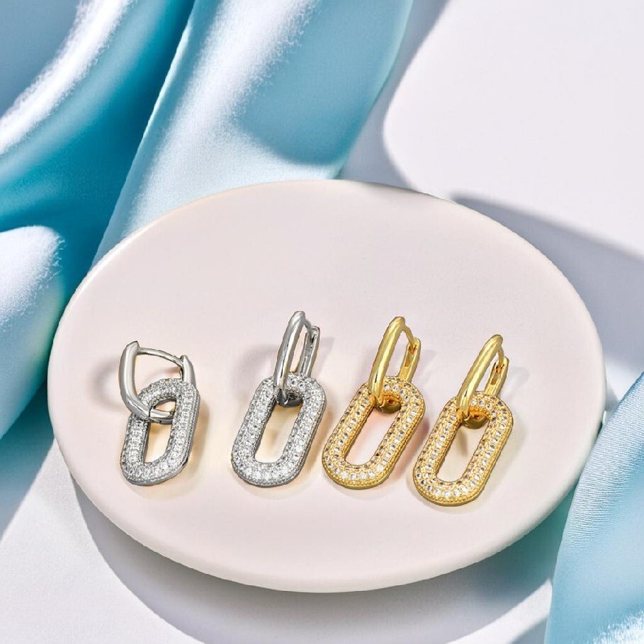 Sparkling Silver Dangle Earrings with Zirconia and Crystal Stones