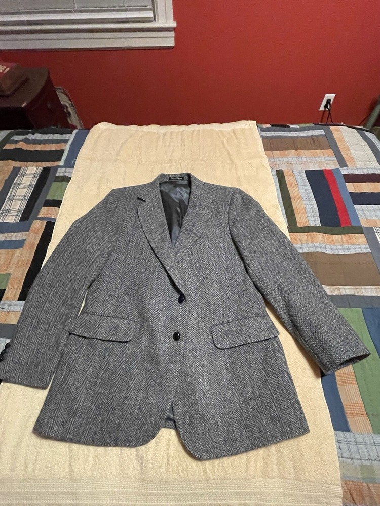 Vintage Harris Tweed Wool Sport Coat Jacket Mens 40 42 Gray Nice