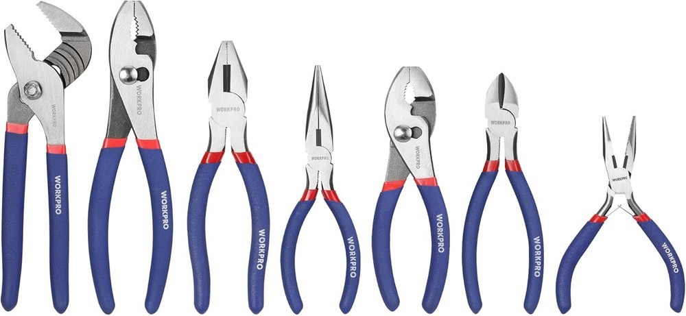 7-piece WORKPRO Pliers Set with Groove Joint, Long Nose, Slip Joint, Linesman,