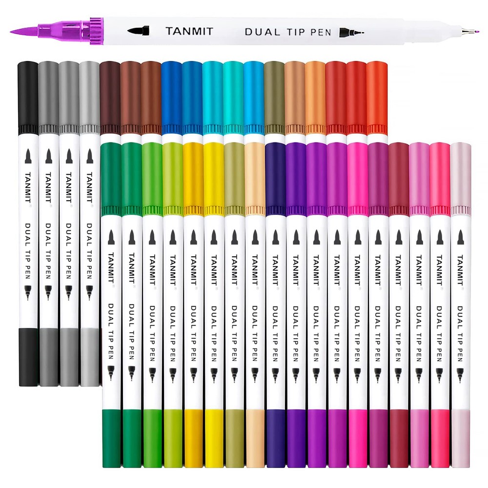 Dual Brush Marker Pens for Coloring Books, Tanmit Fine Tip Coloring Marker & ...