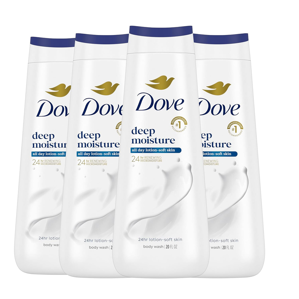4pk Deep Moisture Body Wash 20oz with Natural Nourishers for Soft Skin & Bacteria Cleansing