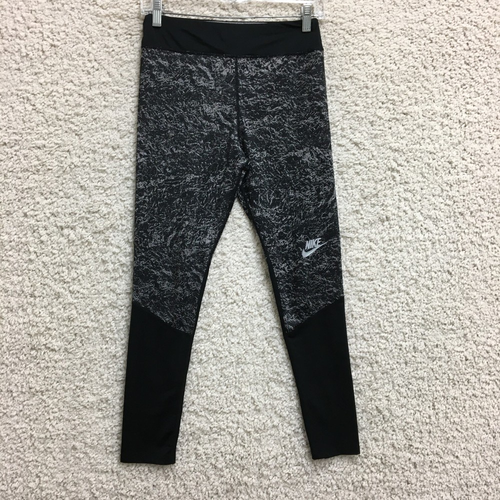 Nike Leggings Large Adult Black Swoosh Abstract Pull On Stretch Athletic Womens