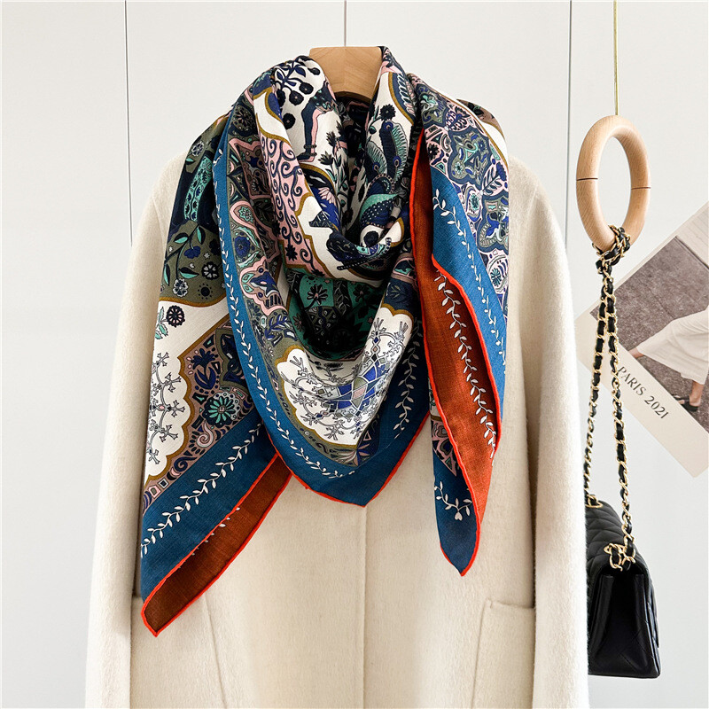 70% Cashmere & 30% Silk Stole Paisley Print Double Face Scarf Shawl 53