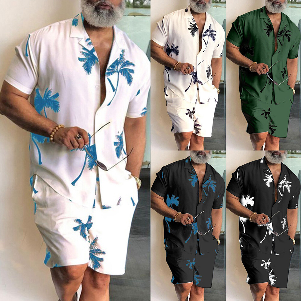 Beachwear 2PCS Set Outfits Leisure Suit Shirt Short Set Summer Holiday Casual