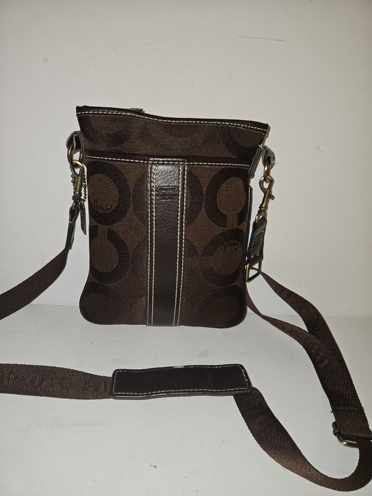 Coach Women's Signature Canvas & Leather Crossbody Bag Brown w/ Bronze Hardware