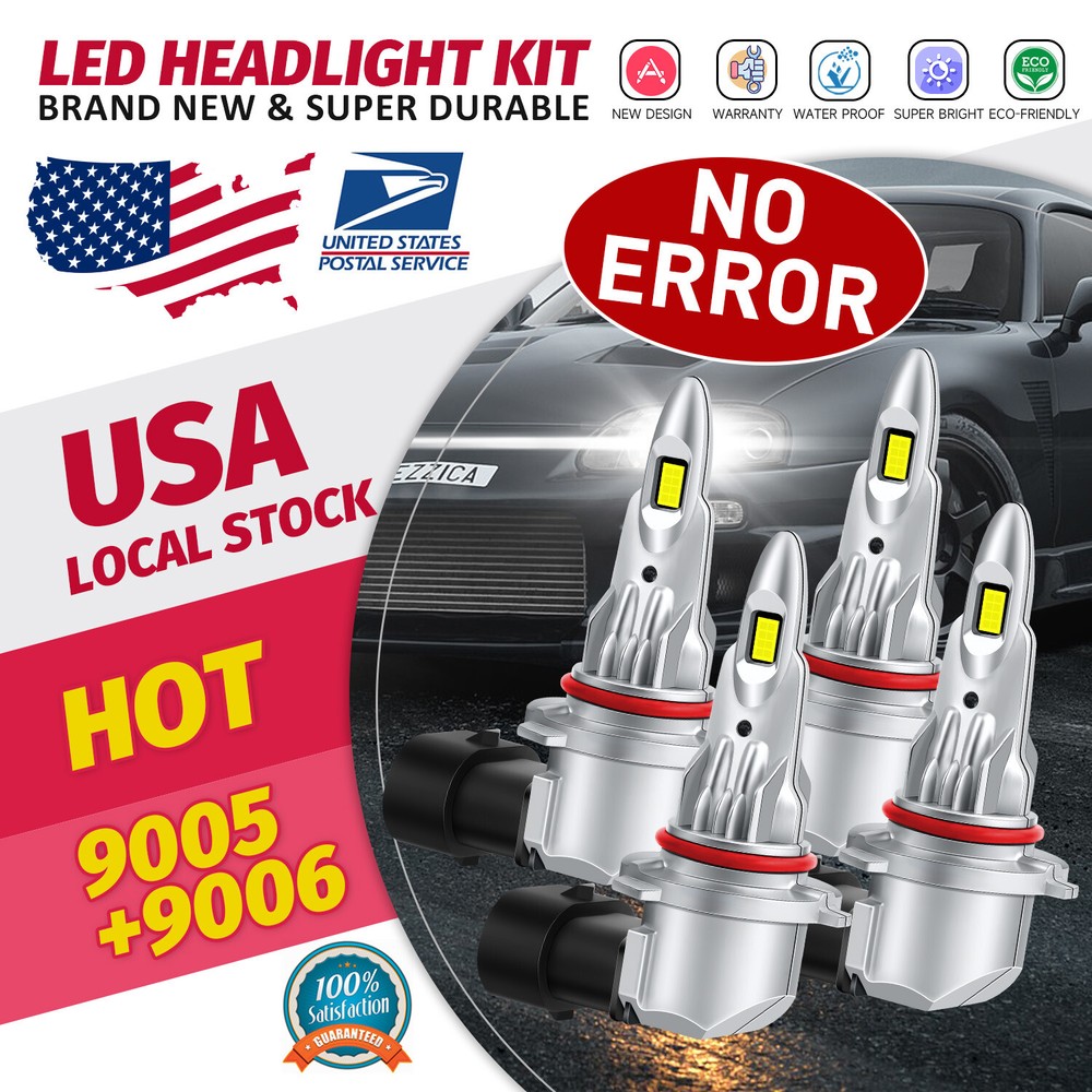 9006 9005 LED Headlight Bulbs with Super Bright 72000LM 100W High Low Beam 6000K