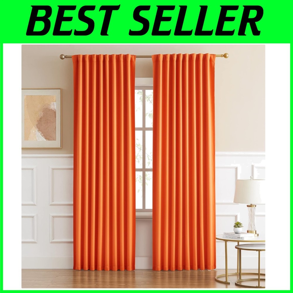 Polyester Living Room Curtains 52x96 Inch - Orange, 2 Panels