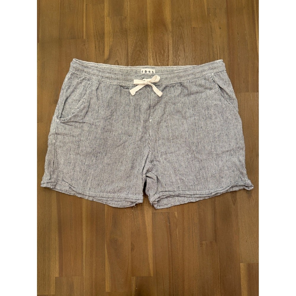 Women's Linen Blend Striped Shorts Blue White Drawstring Pocket Size L