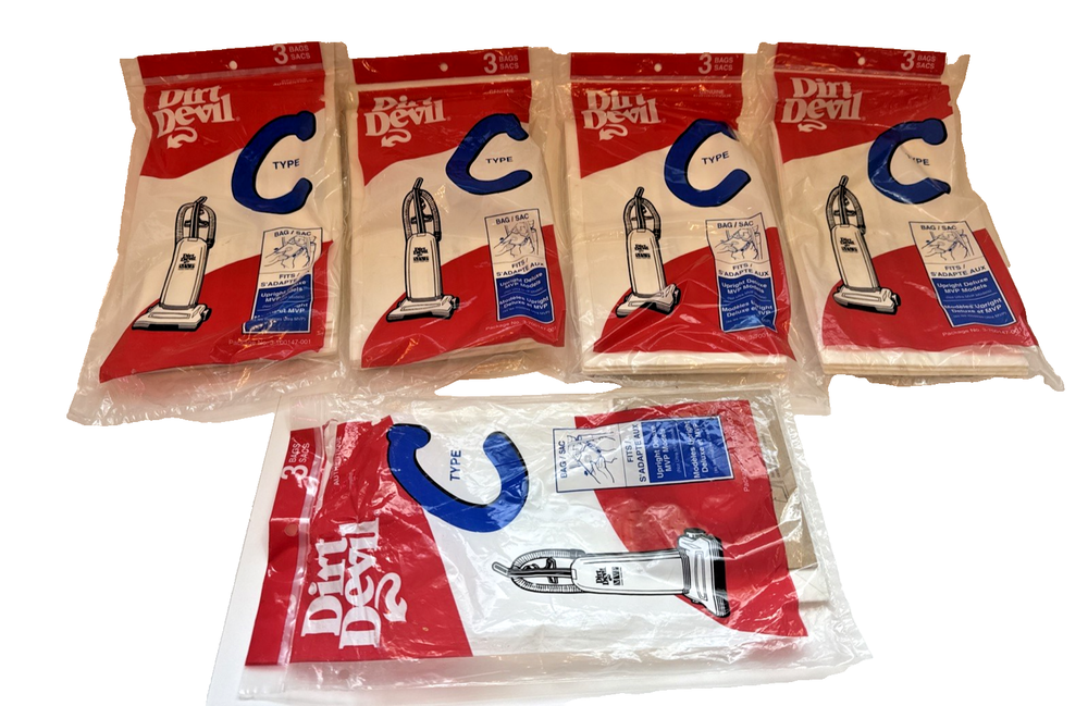 Vintage Dirt Devil Type C Upright Vacuum Bags Lot 5 Packs USA 1996