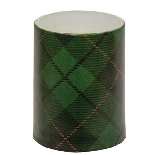 New PLAID Pillar LED TIMER Candle GREEN BLACK 3