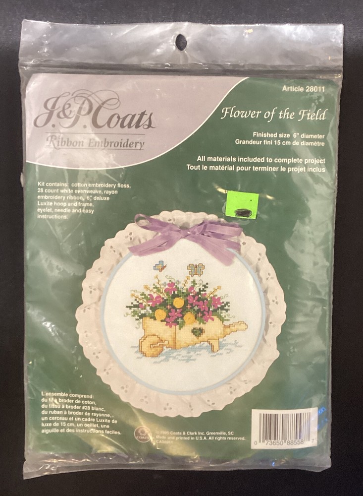 Vintage J&P Coats Ribbon Flower Of  The Field Embroidery Kit 28011, 1995