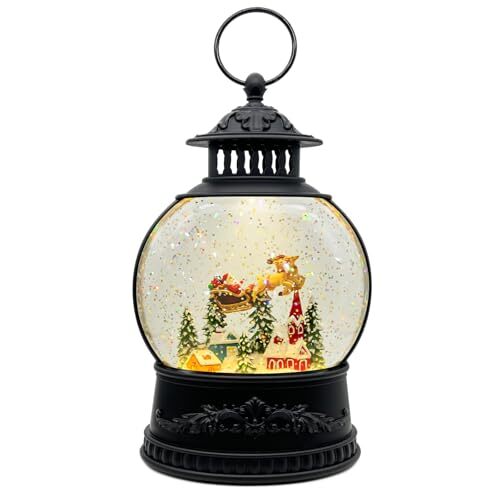 Christmas Snow Globe Lantern with Music & Timer - USB/Battery Operated Reindeer
