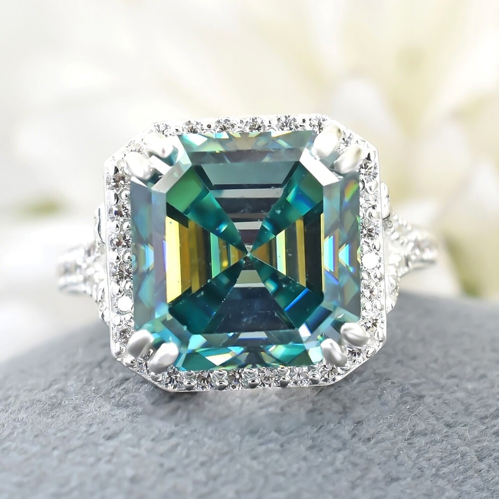 8.10 Ct Asscher Cut Blue Diamond Ring 925 Silver Unique Gift for Her