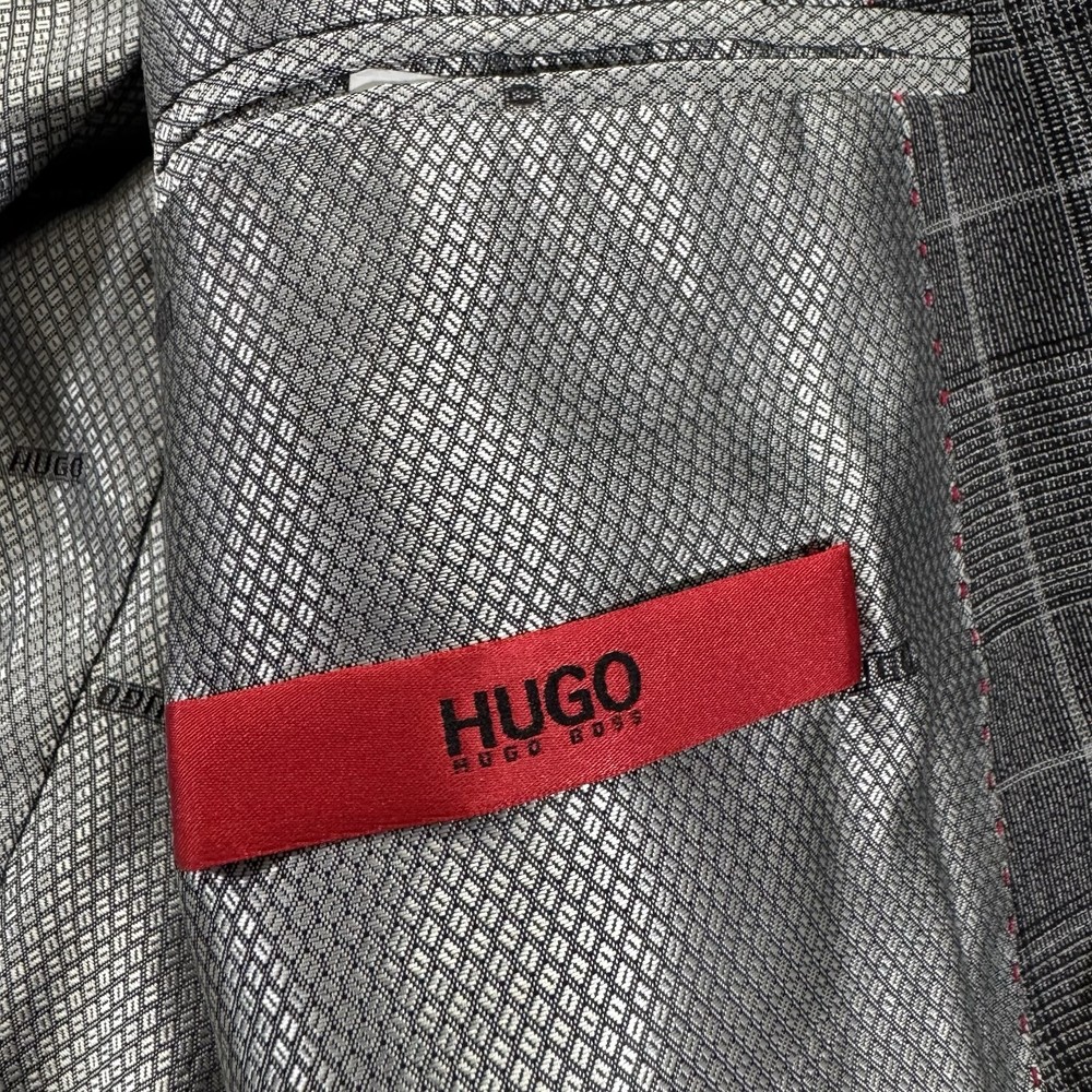 HUGO BOSS mens gray plaid 100% WOOL sport coat suit jacket blazer SLIM FIT 40 L