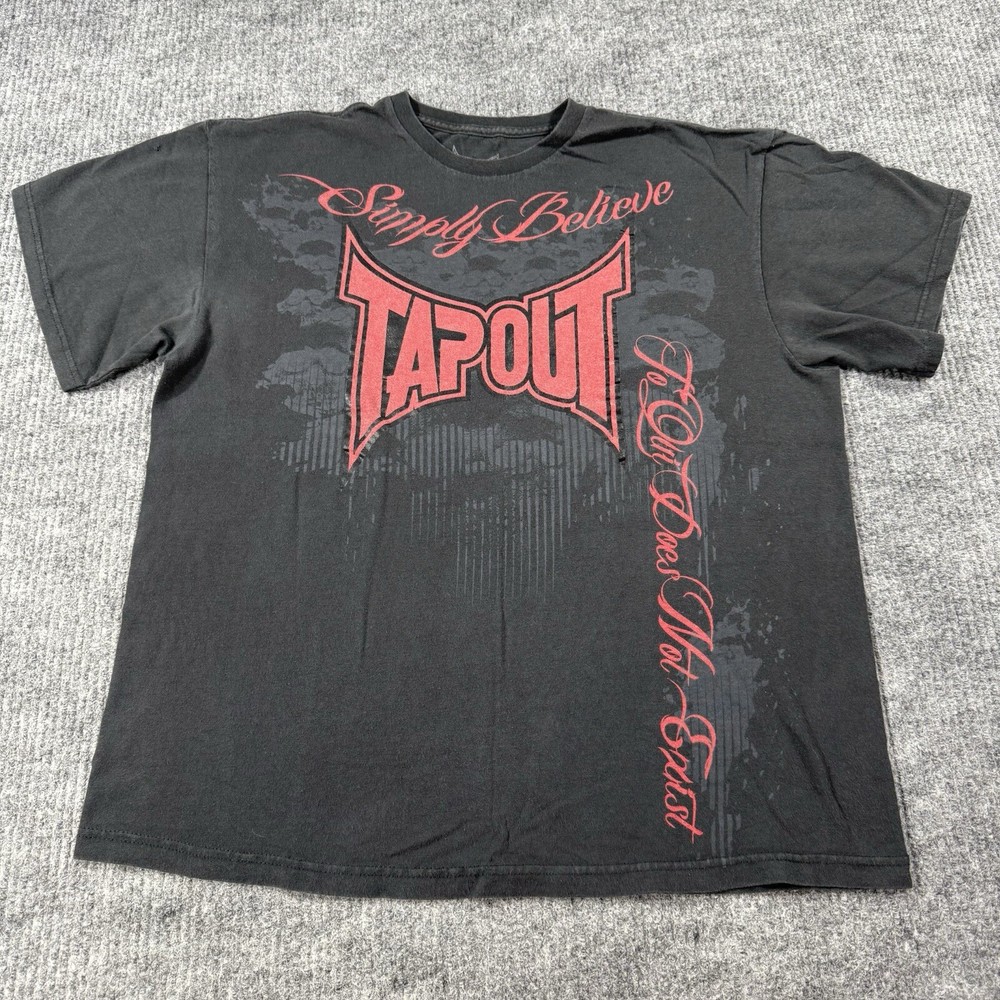 VTG Y2K TapOut MMA Throwdown Black Cyber Thrashed Grunge T Shirt Mens Size XL