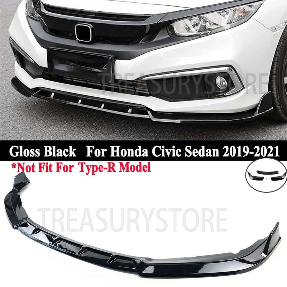 Honda Civic 2019-2021 GT Style Glossy Black Front Bumper Lip Spoiler