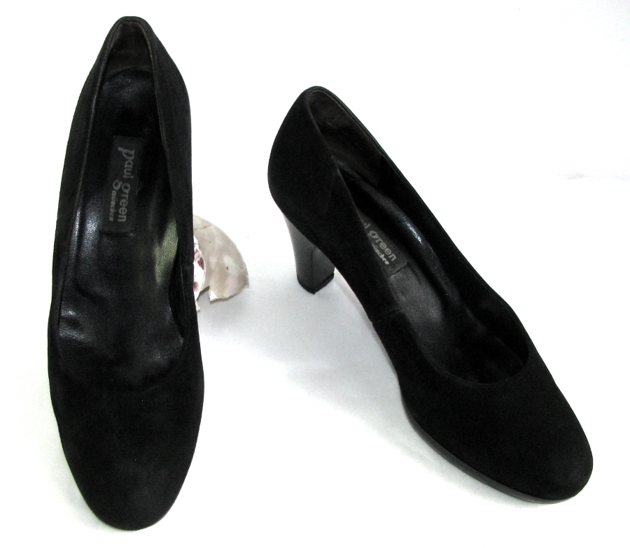 Paul Green Black Velvet Leather Heels 7.5 cm Size 37 Excellent Condition