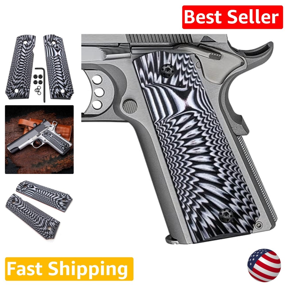 G10 Grips for 1911 Full Size - Sunburst Texture, Ambi Safety Cut - Black Scre...