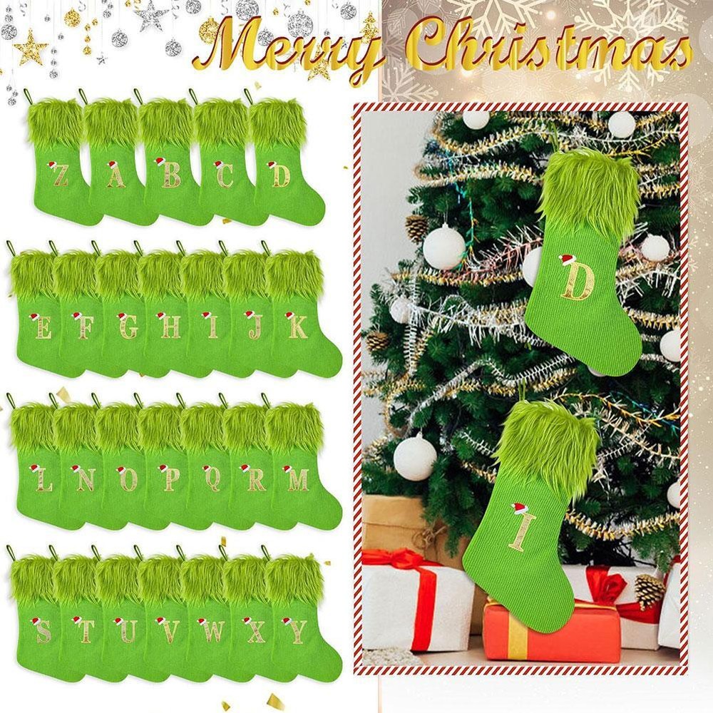 Monogram Christmas Stockings  18 Inch Hanging Faux Fur Initial Xmas Stockin R1H7