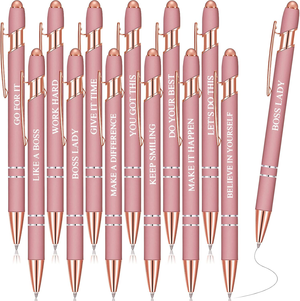 Inspirational Motivational Pens Bulk 12 Pack with Stylus Tip Rose Gold