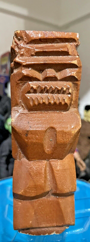 VINTAGE carving HAWAIIAN style WOOD TIKI GOD STATUE SIGNED KUKAILEMOKU Ku Bar
