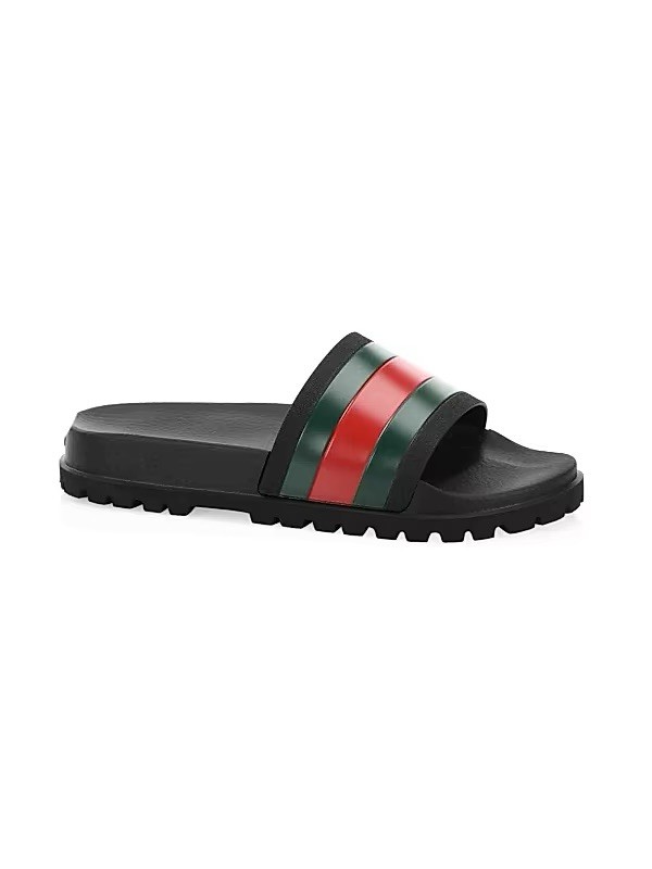 Gucci Sandals Men Black Rubber Per suit Flip Flop Slides  Size 9 10 US