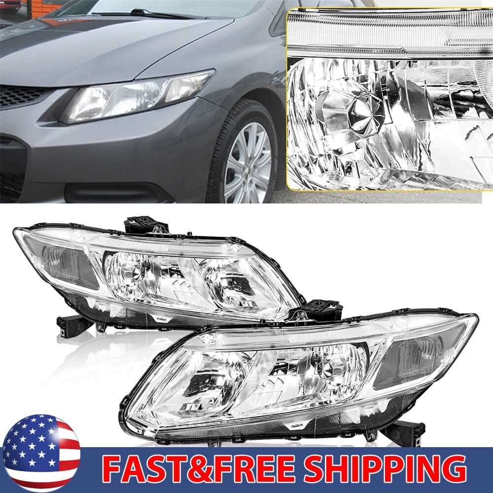 For 2012-15 Honda Civic Sedan Chrome Headlights Left + Right Pair New