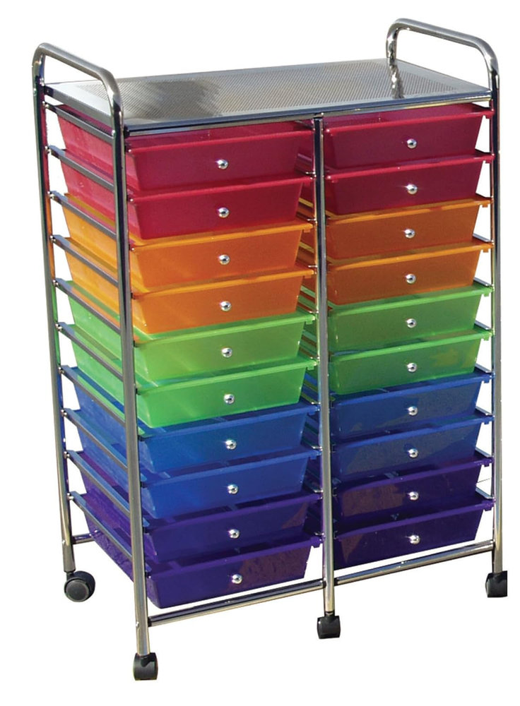 Mobile Organizer, 20 Drawers, 25 X 38 X 15-1/4 Inches, Multiple Colors