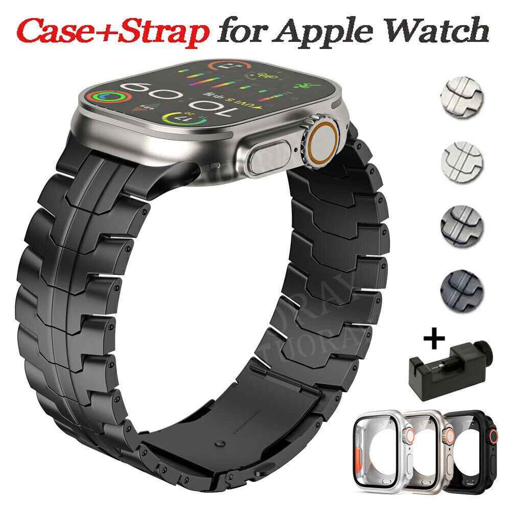 For Apple Watch 9 8 7 6 5 45mm 44mm 41mm 40mm Stainless Steel Strap Band PC Case