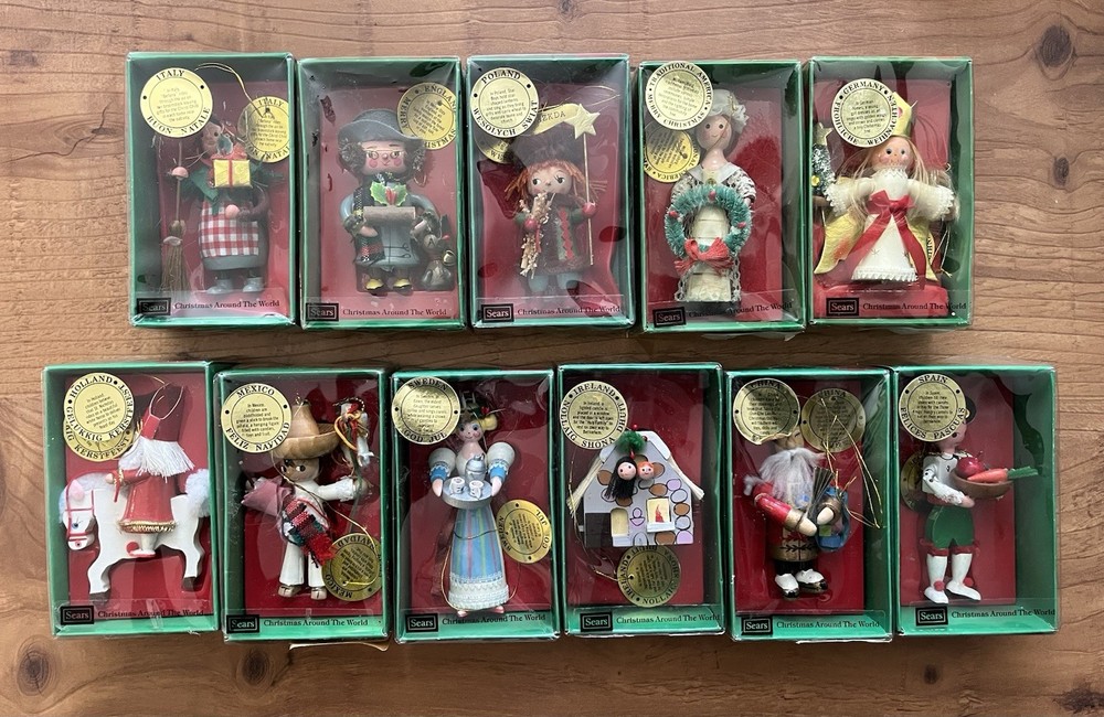 Vintage 80s Sears Around The World Christmas Ornaments Wooden People Cultures 11