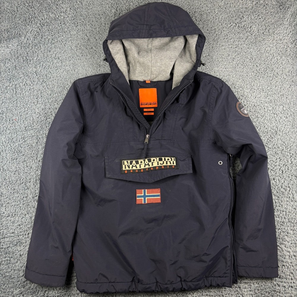 Napapijri Rainforest Jacket Mens Medium Blue Smock Pullover 1/4 Zip Casuals Y2K
