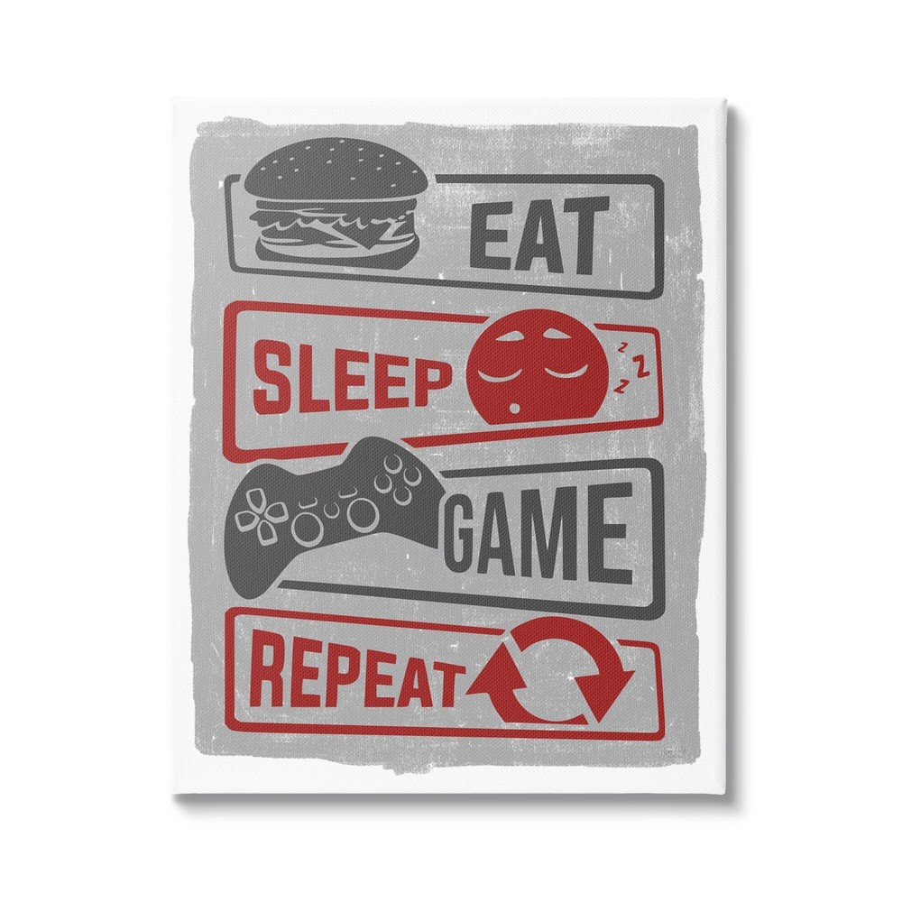 Stupell Eat Sleep Game Repeat Quote Saying Vintage Sign Canvas Wall Art