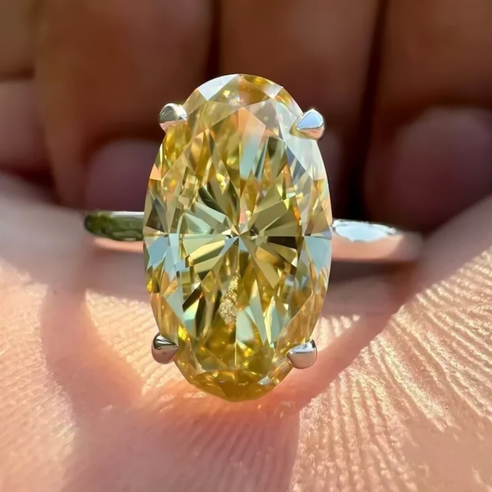 RARE 9.25 Ct Champagne Treated Diamond Solitaire Ring in 925 Silver Cert