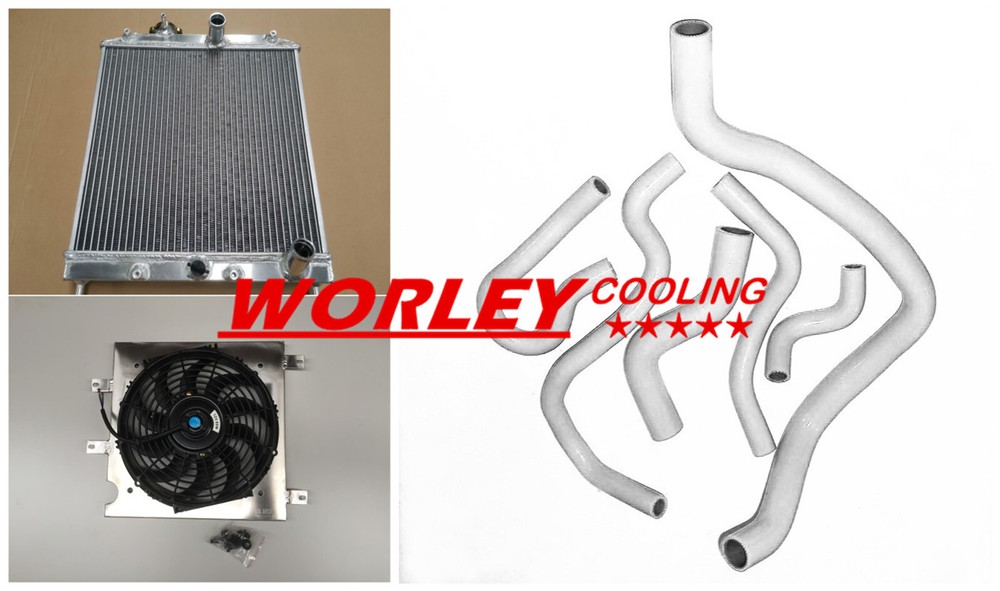 3 ROW RADIATOR FOR Honda Civic EK EG D15 D16 28MM PIPE & Shroud Fan & hose WHITE