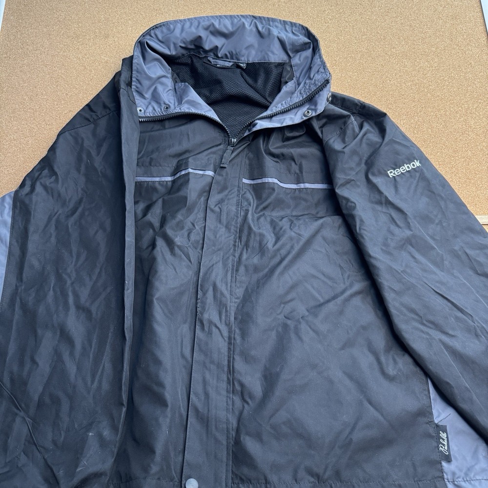 Reebok Men's XL Windbreaker Jacket Black/ Gray Hooded Full Zip Lightweight Coat