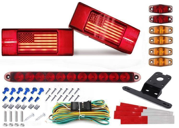 Waterproof LED Rectangle Stud Stop Turn Tail Lights Kit for Lorry Trailers Pickups