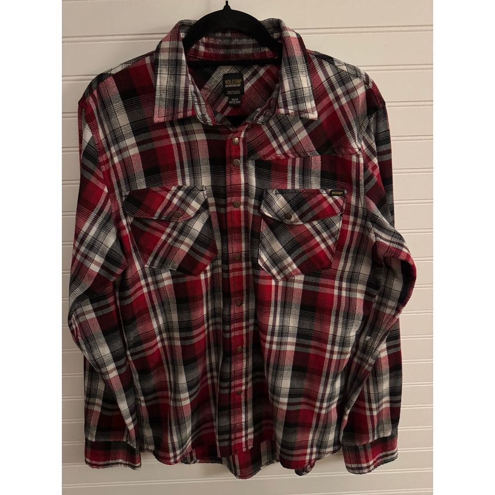 Volcom Workwear Red Plaid Flannel Button Down Shirt Western Style Men's M