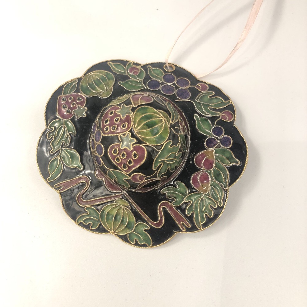 Vintage Cloisonne Enamel Copper Christmas Sun Hat Ornament