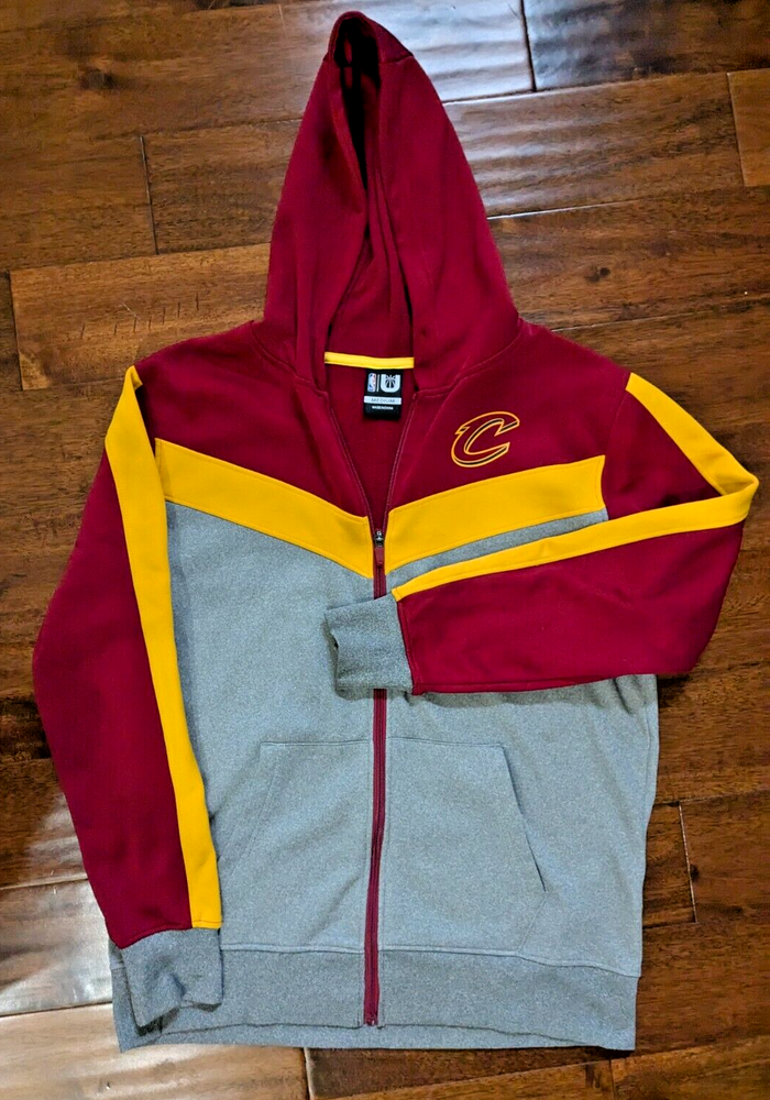 NBA Cleveland Cavaliers Sz Med Zip Up Hoodie Long Sleeve Gray Red Yellow Pockets