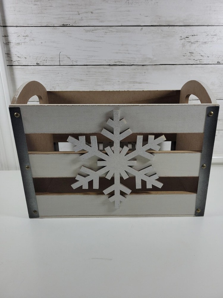 Wooden Tote Crate Holiday Snowflake NEW! Gift Basket Box Christmas