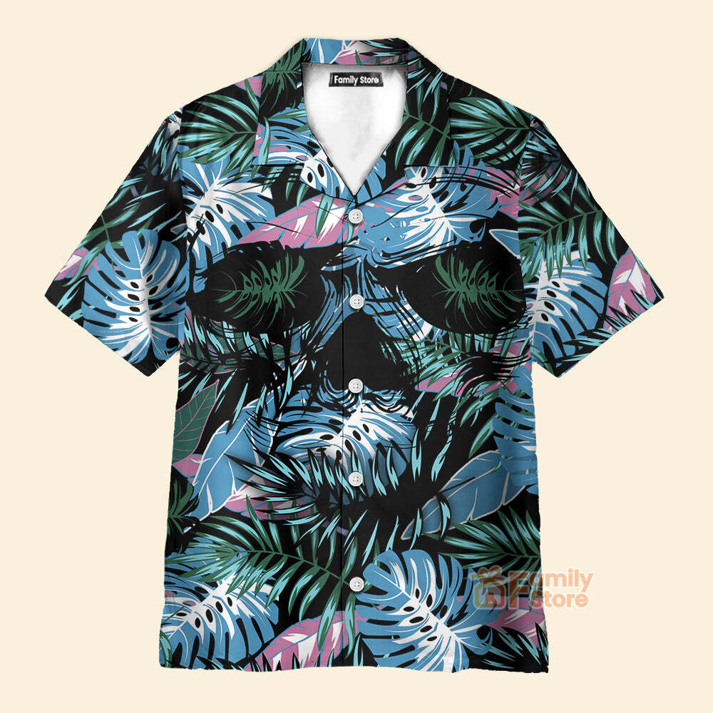 Leaves Tropical Floral Skull   Hawaiian Shirt