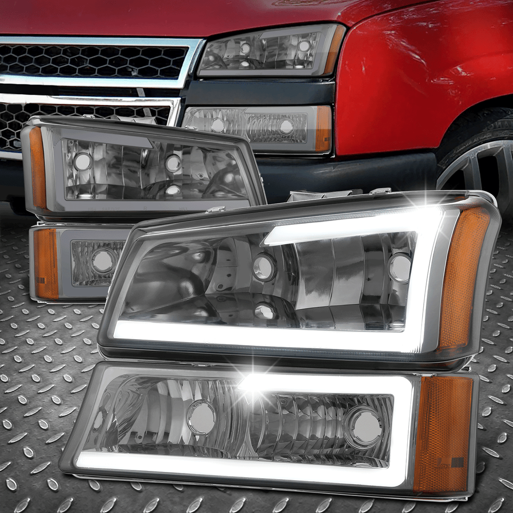 [LED DRL] For 03-07 Chevy Silverado Avalanche Headlight Bumper Lamp Smoked/Amber