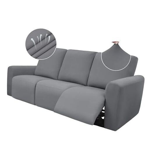 Stretchable Light Grey Reclining Sofa Cover for 3-Cushion Couches 8ft