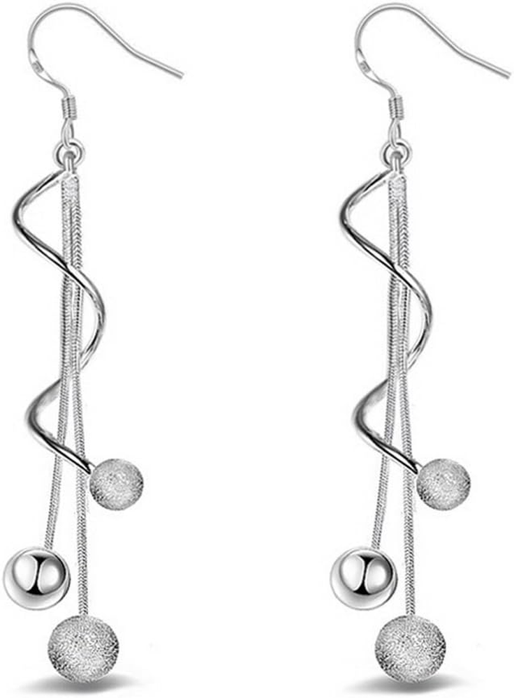 1 Pair Silver Bohemian Long Beaded Pendant Earrings for Women