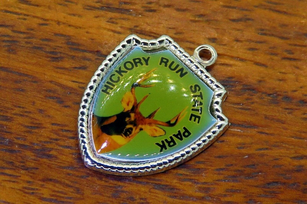 Vintage silver Hickory Run State Park PA travel shield charm 39-35
